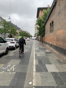 photo of protected bike lane using granite slabs