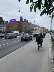 Photo image shows a bike lane just barely raised above the road elevation